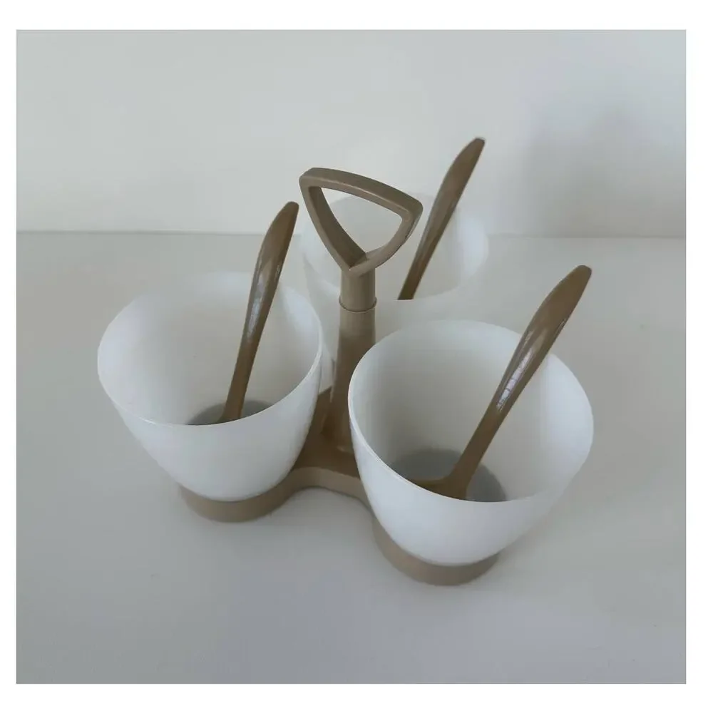Vintage Tupperware Condiment, Caddy, Serving Set Almond & Sheer  #757, 758, 872